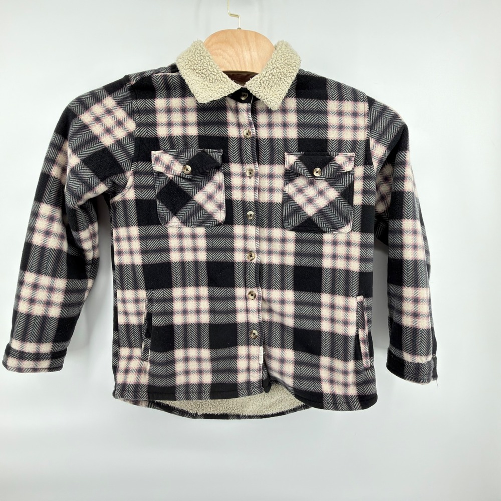 Soho Threads Shacket Women Medium Black Pink Plaid Sherpa Lined Fleece Jacket